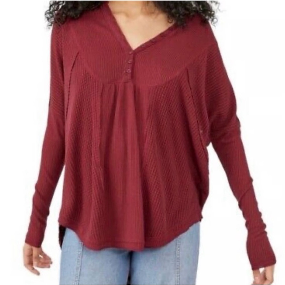 Free People Leo Thermal Henley oversize size small